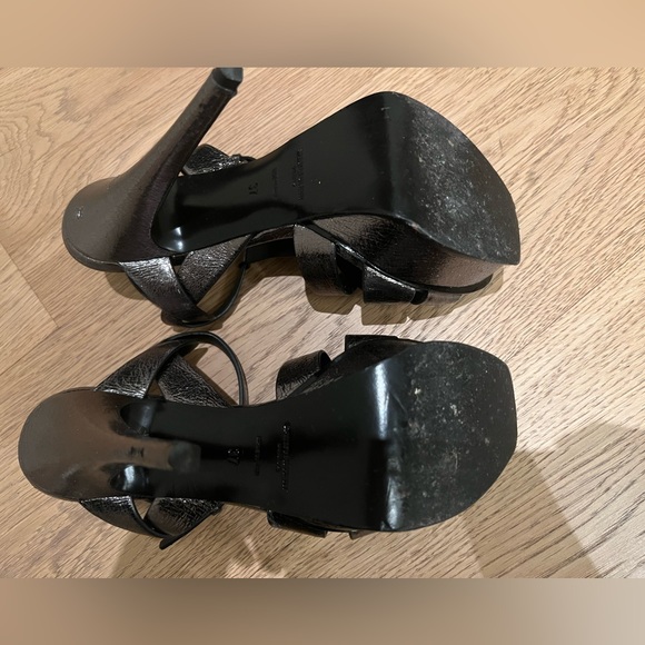 Saint Laurent YSL Metallic Tribute Platform 135mm Heels Sandals Gunmetal Grey 37 - Picture 5 of 6